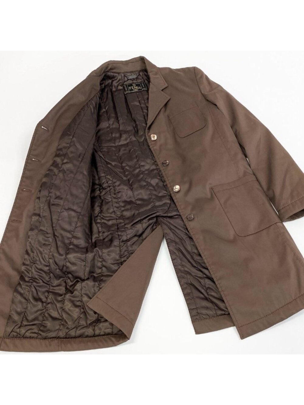 Fendi Chester Coat Long Padded Batting with Logo Buttons Brown - Picture 4 of 9